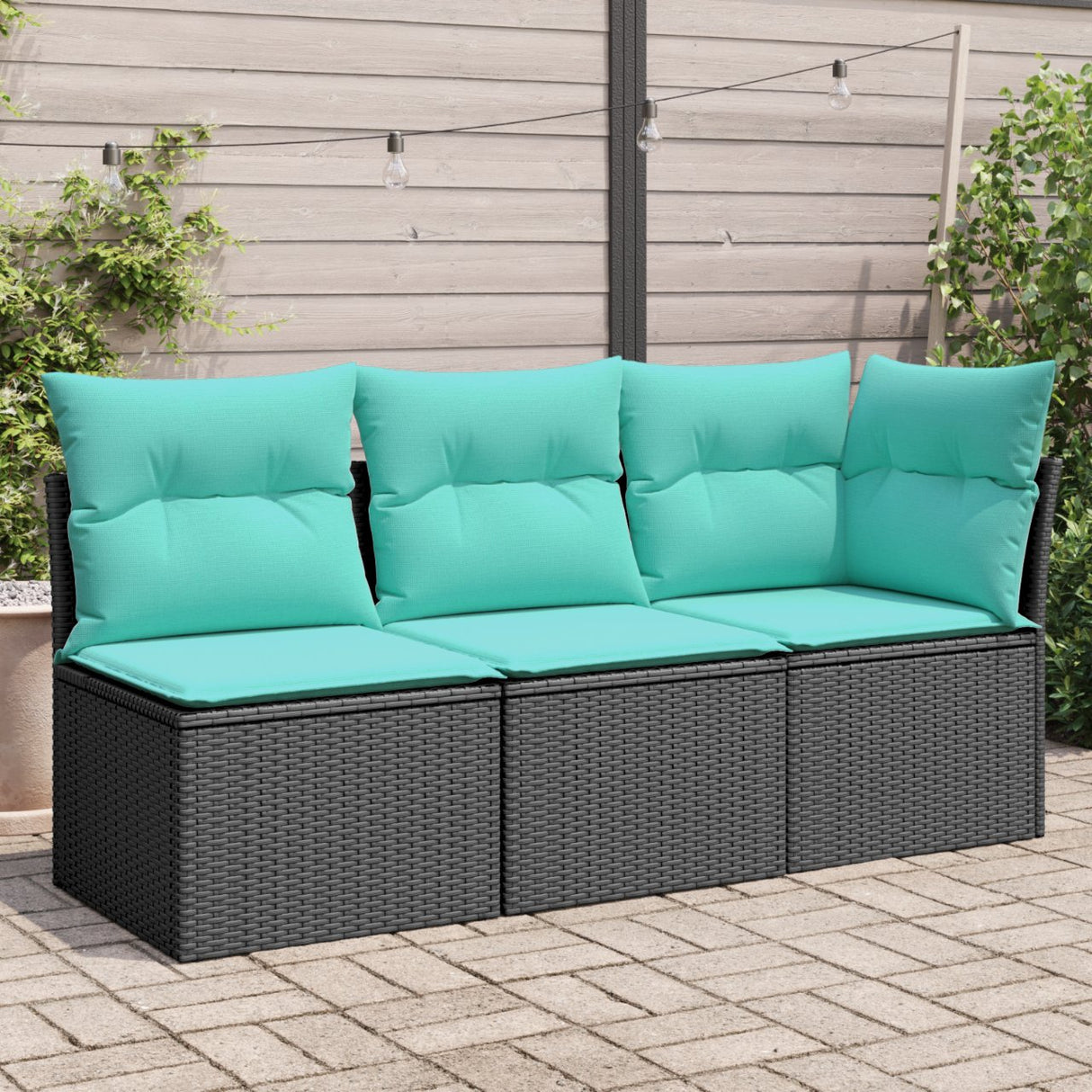 vidaXL Tuinbank 3-zits met kussens poly rattan zwart