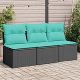 vidaXL Tuinbank 3-zits met kussens poly rattan zwart