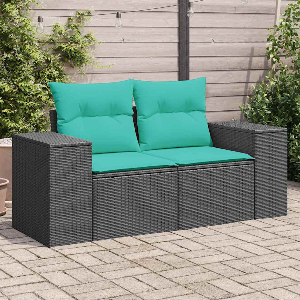 vidaXL Tuinbank met kussens 2-zits poly rattan bruin