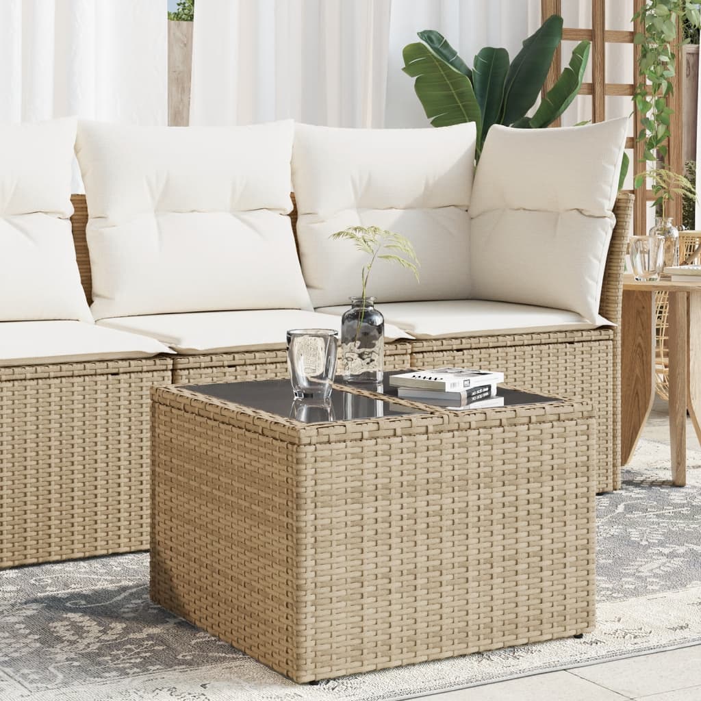 vidaXL Tuintafel met glazen blad zwart 55x55x37 cm poly rattan