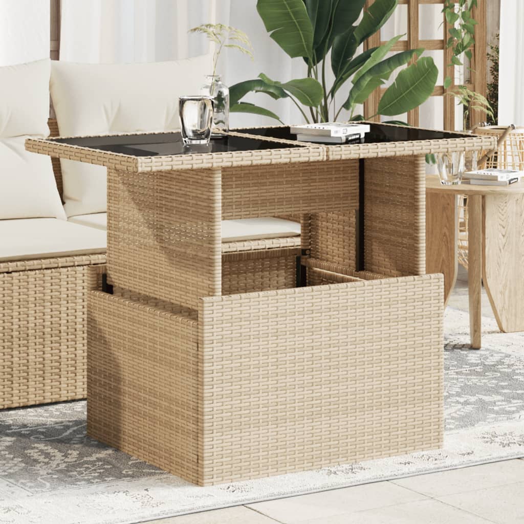 vidaXL Tuintafel met glazen blad 100x55x73 cm poly rattan zwart