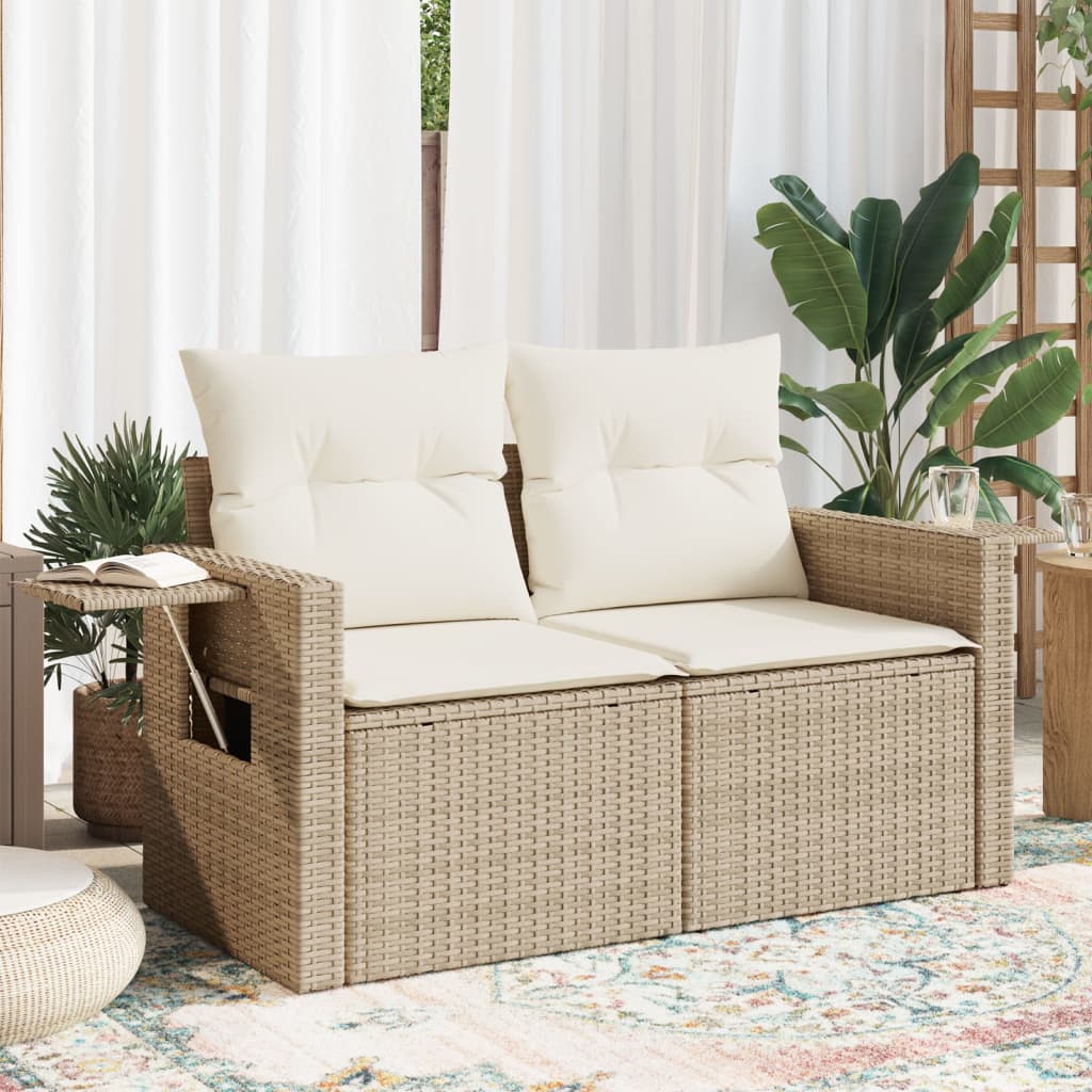 vidaXL Tuinbank 2-zits met kussens poly rattan zwart