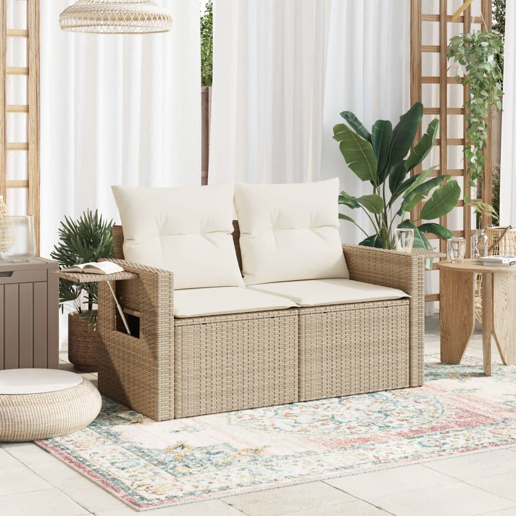 vidaXL Tuinbank 2-zits met kussens poly rattan zwart