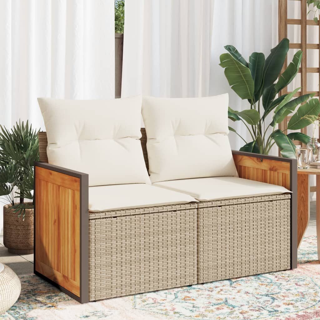 vidaXL Tuinbank 2-zits met kussens poly rattan zwart
