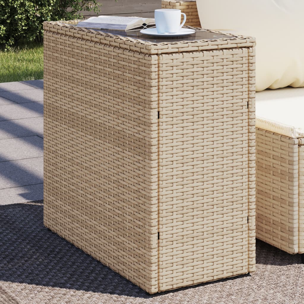 vidaXL Tuinbijzettafel met glazen blad 58x27,5x55 cm poly rattan zwart