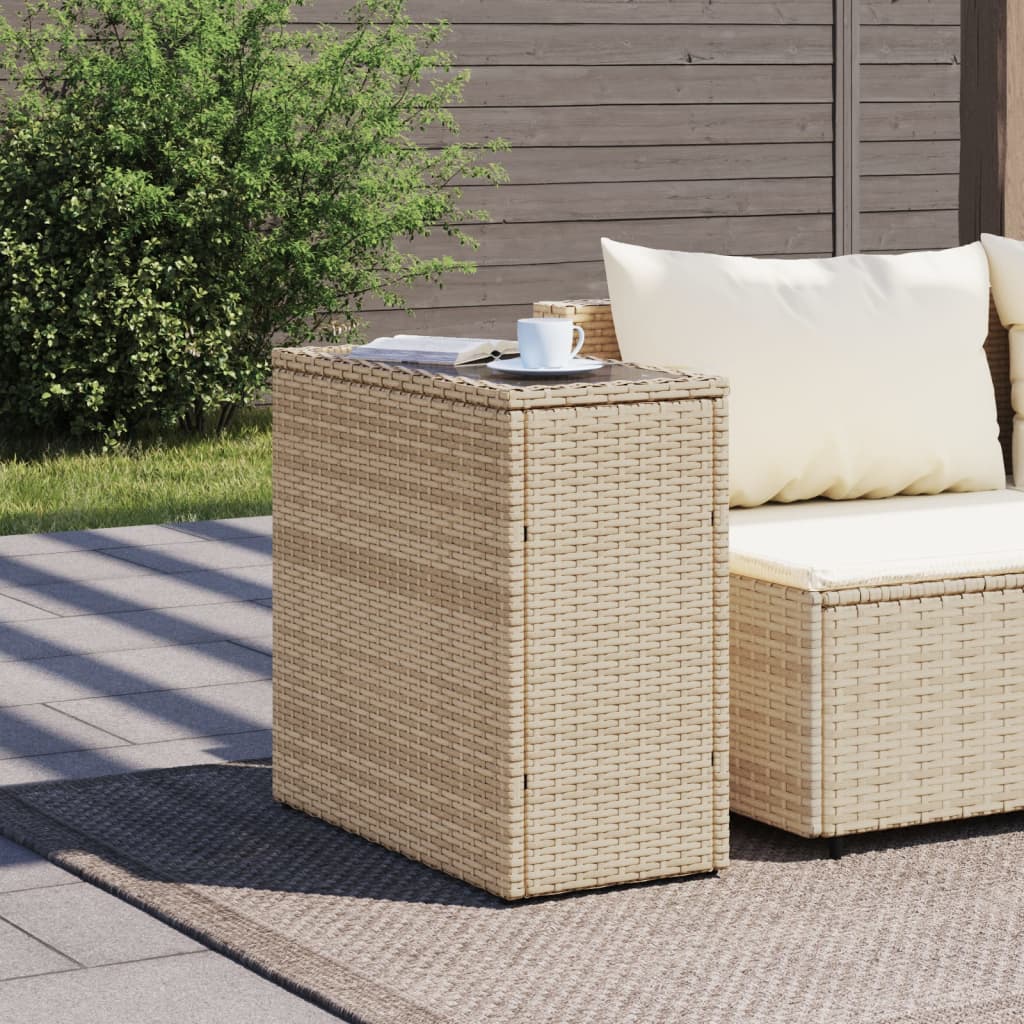 vidaXL Tuinbijzettafel met glazen blad 58x27,5x55 cm poly rattan zwart