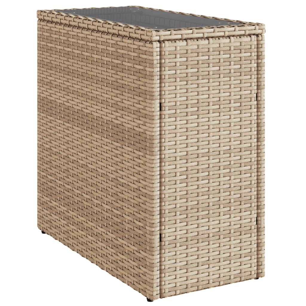vidaXL Tuinbijzettafel met glazen blad 58x27,5x55 cm poly rattan zwart