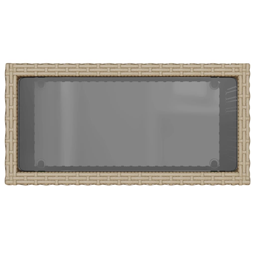 vidaXL Tuinbijzettafel met glazen blad 58x27,5x55 cm poly rattan zwart