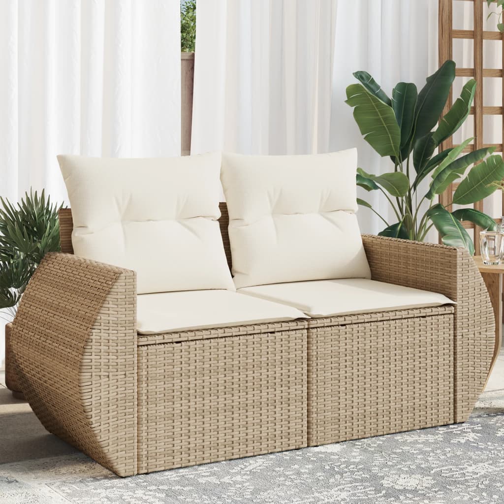 vidaXL Tuinbank 2-zits met kussens poly rattan zwart