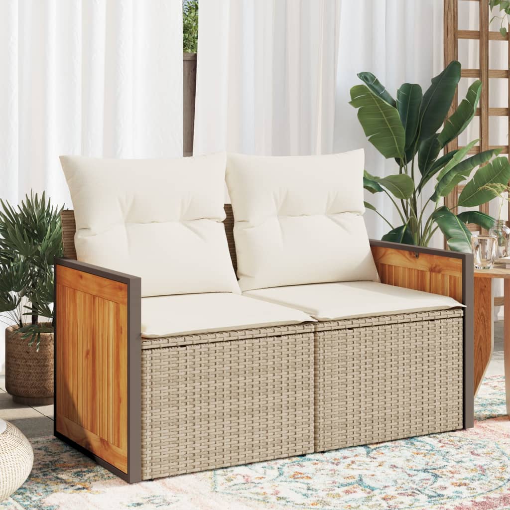 vidaXL Tuinbank 2-zits met kussens poly rattan zwart