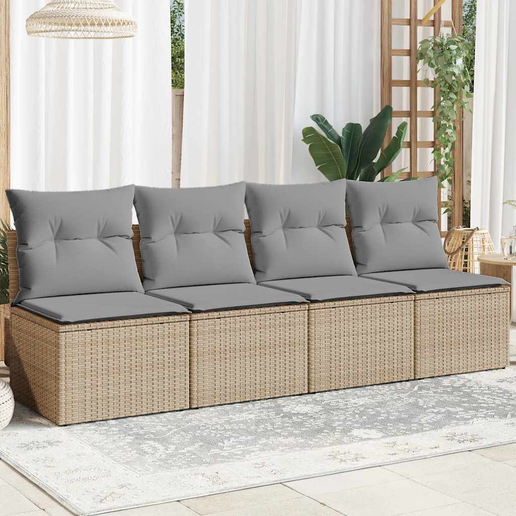vidaXL Tuinbank zonder armleuningen met kussens zwart poly rattan