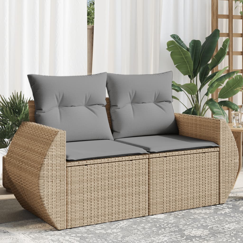 vidaXL Tuinbank 2-zits met kussens poly rattan zwart