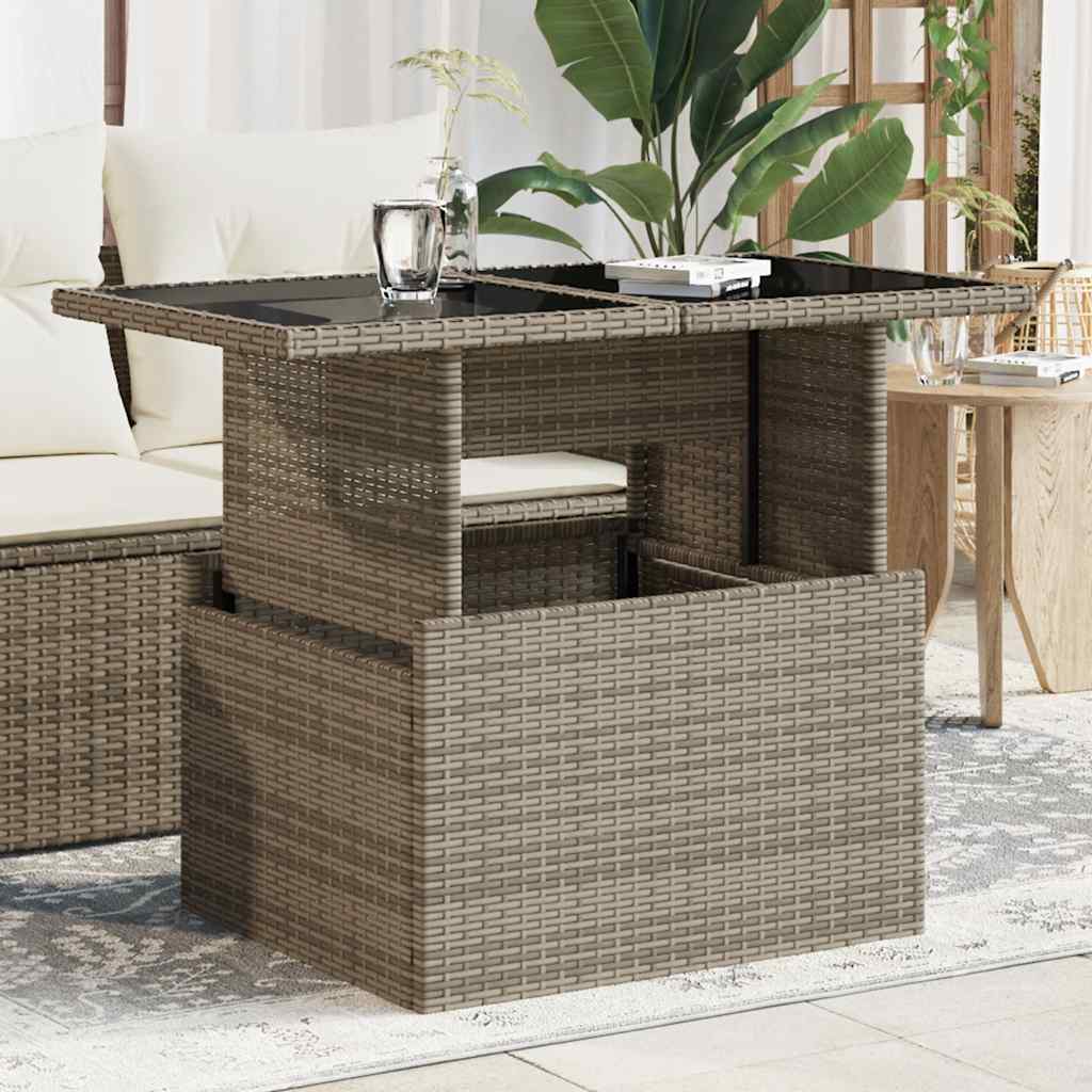vidaXL Tuintafel met glazen blad 100x55x73 cm poly rattan zwart