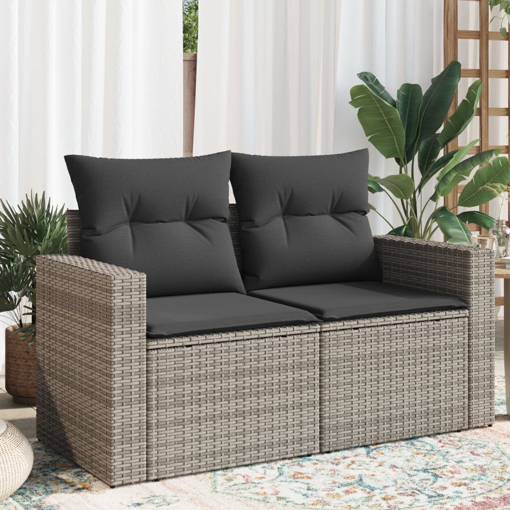 vidaXL Tuinbank met kussens 2-zits zwart poly rattan