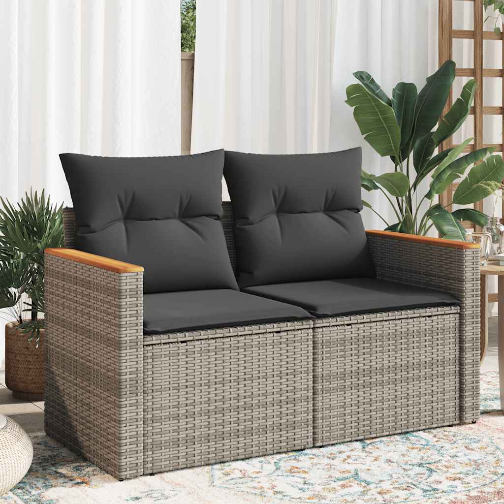 vidaXL Tuinbank met kussens 2-zits zwart poly rattan