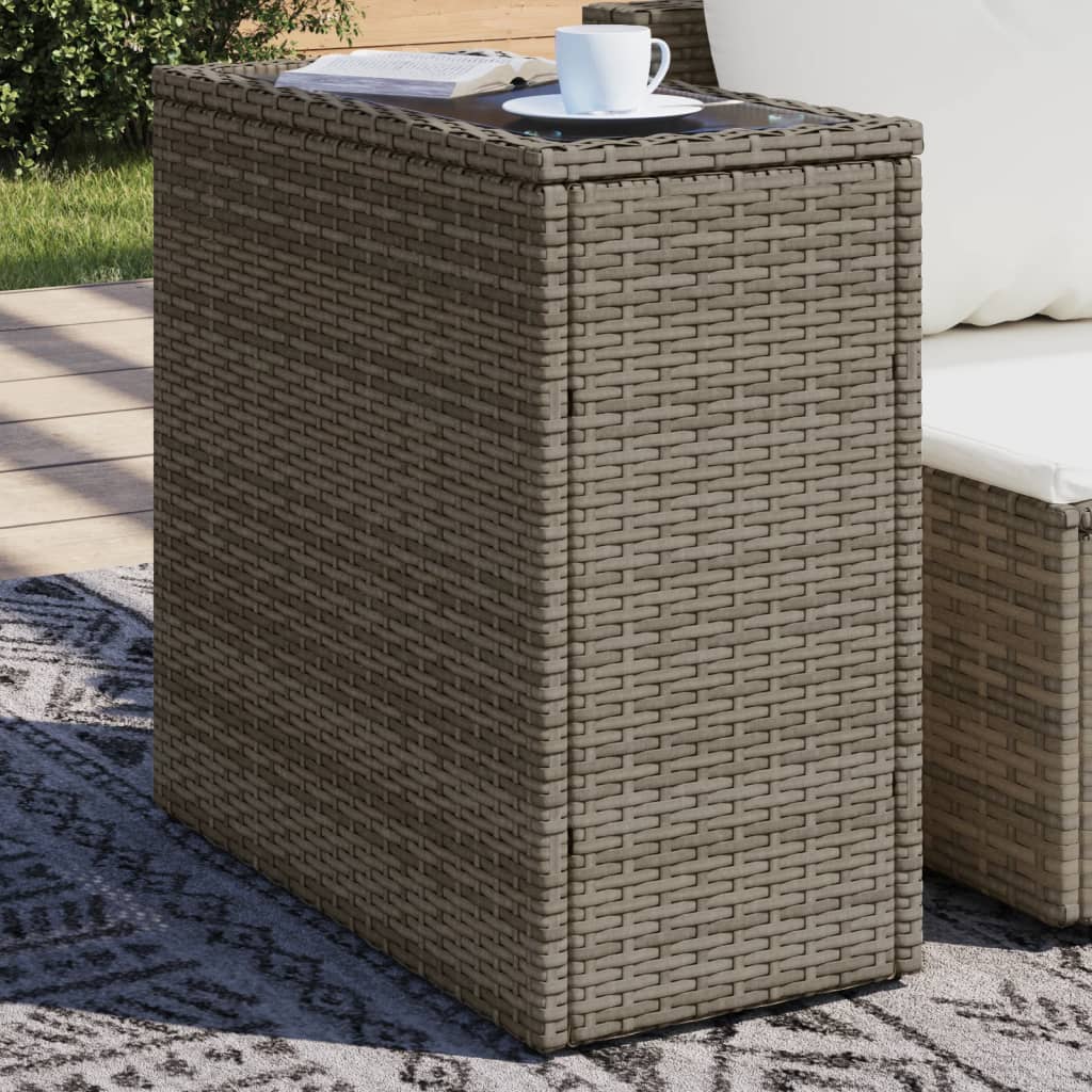 vidaXL Tuinbijzettafel met glazen blad 58x27,5x55 cm poly rattan zwart