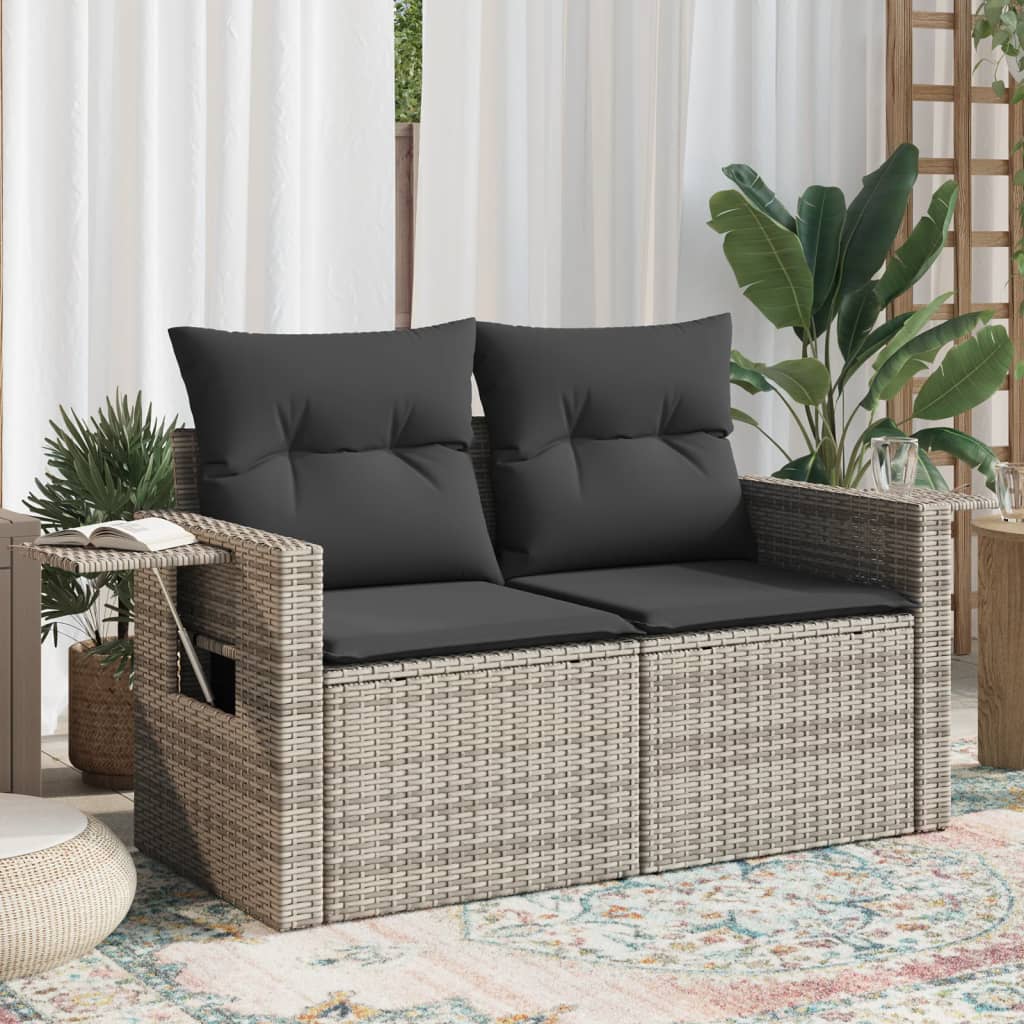 vidaXL Tuinbank 2-zits met kussens poly rattan zwart