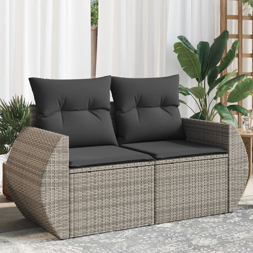 vidaXL Tuinbank 2-zits met kussens poly rattan zwart