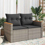 vidaXL Tuinbank met kussens 2-zits zwart poly rattan
