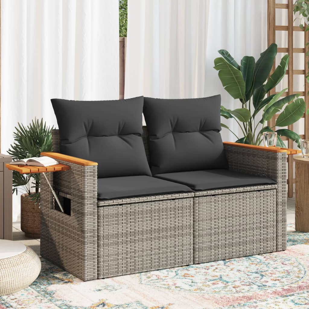 vidaXL Tuinbank 2-zits met kussens poly rattan zwart