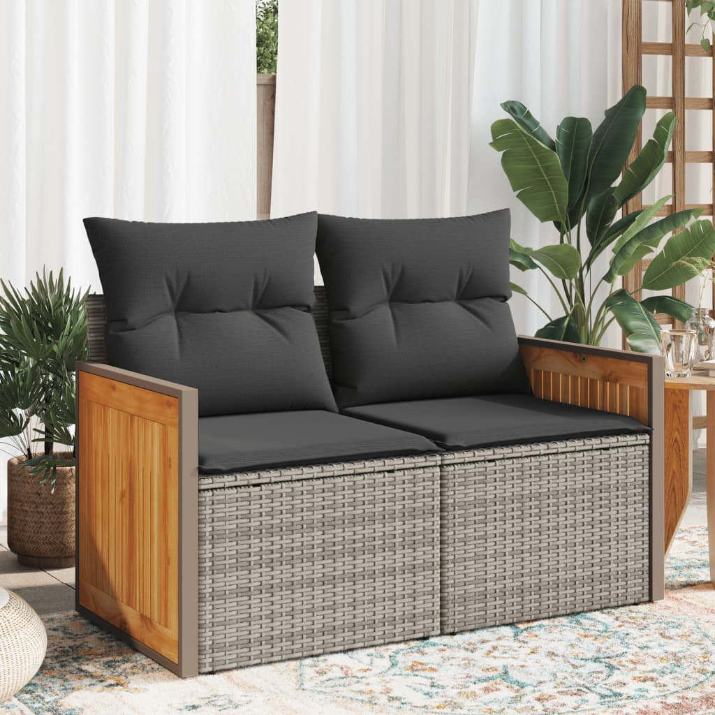 vidaXL Tuinbank 2-zits met kussens poly rattan zwart