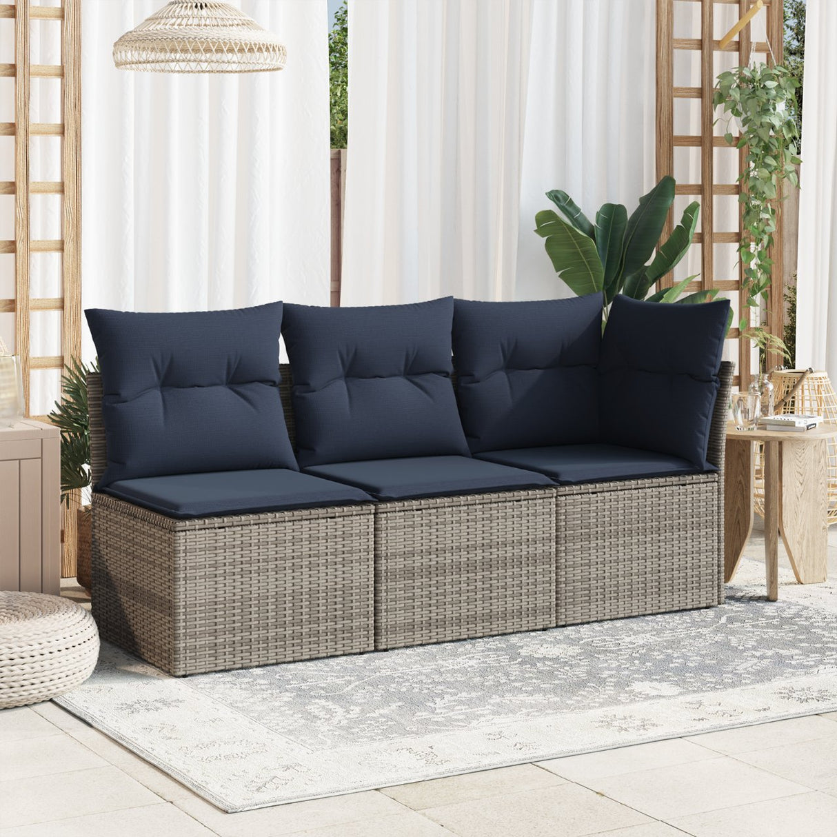 vidaXL Tuinbank 2-zits met kussens poly rattan zwart