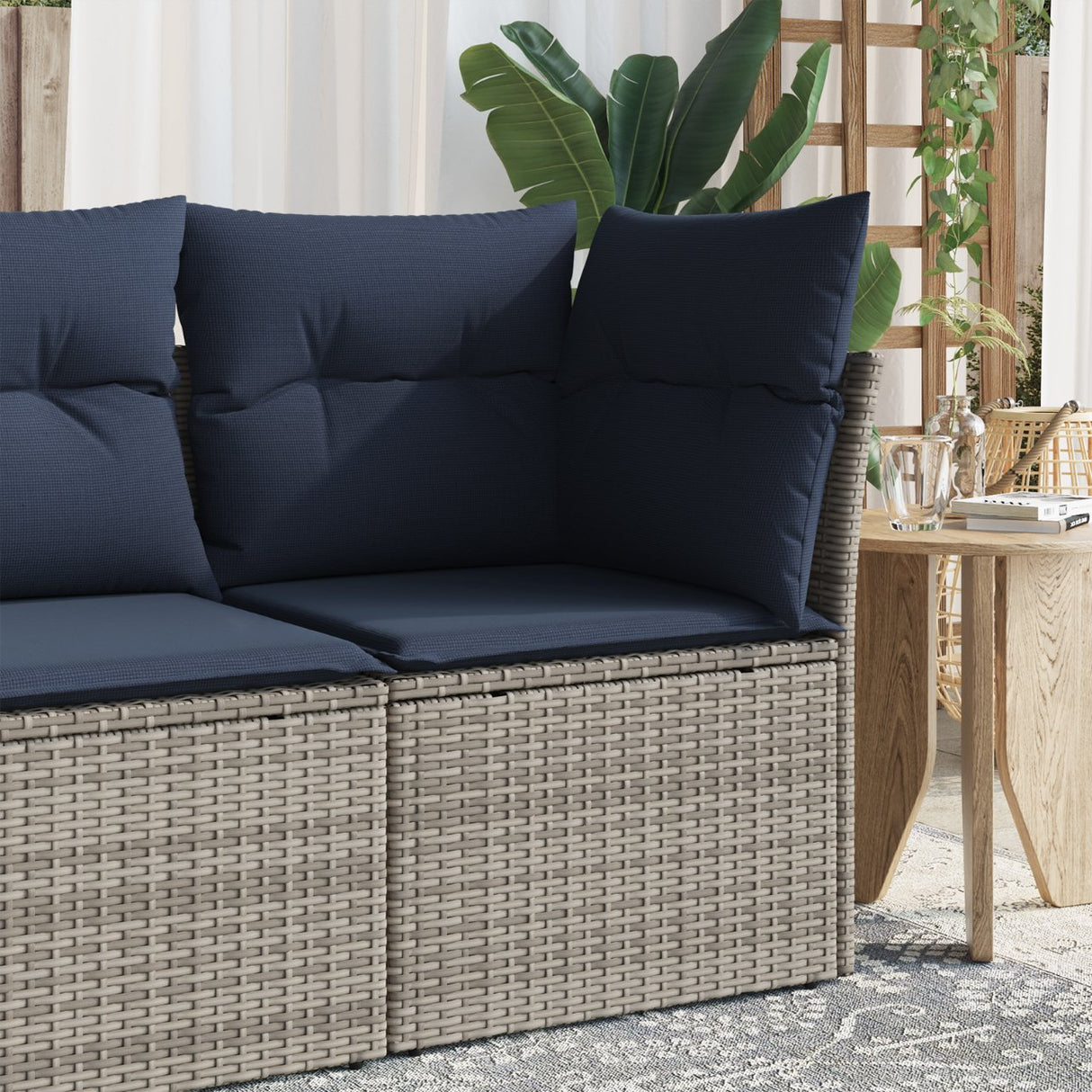 vidaXL Tuinbank 2-zits met kussens poly rattan zwart