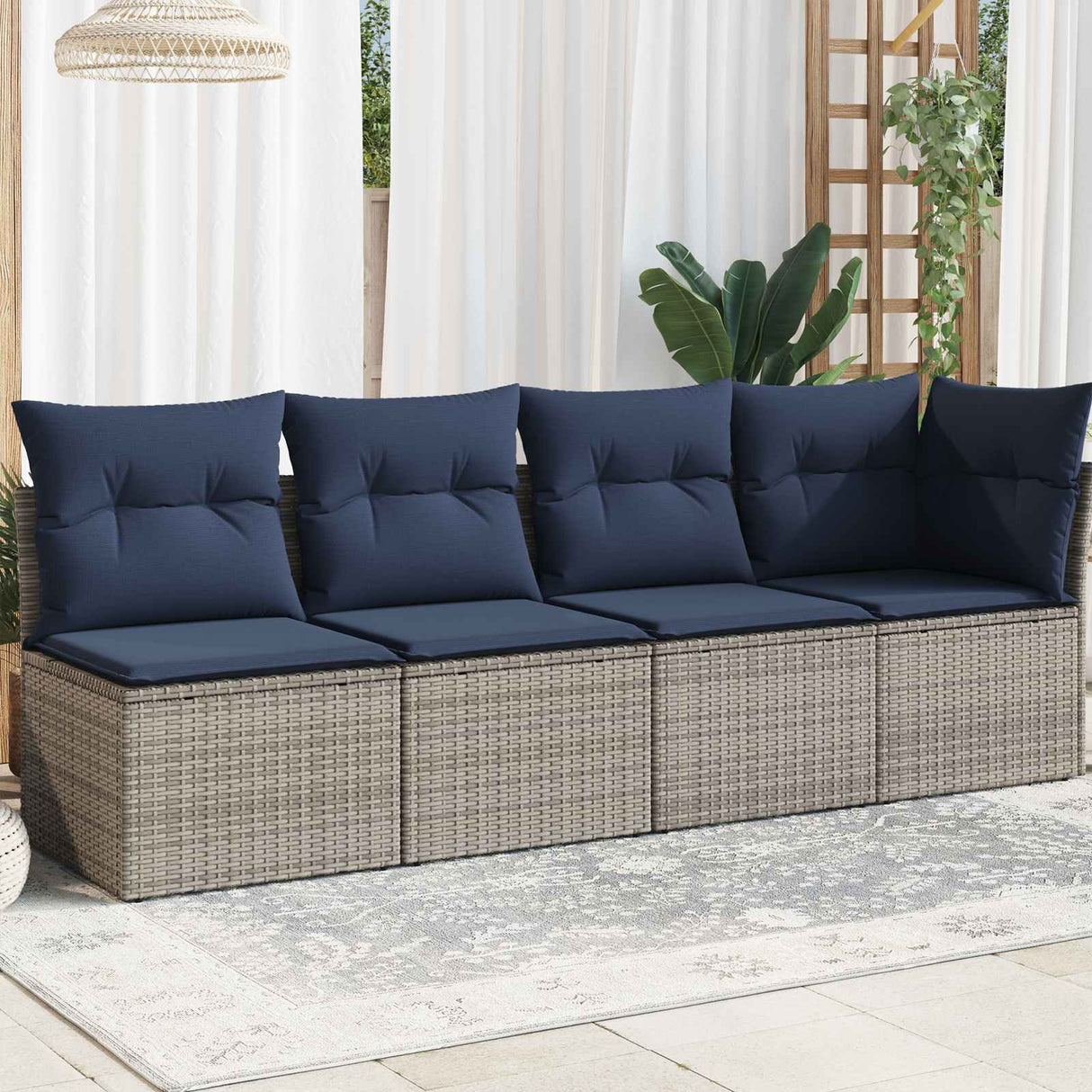 vidaXL Tuinbank 2-zits met kussens poly rattan zwart