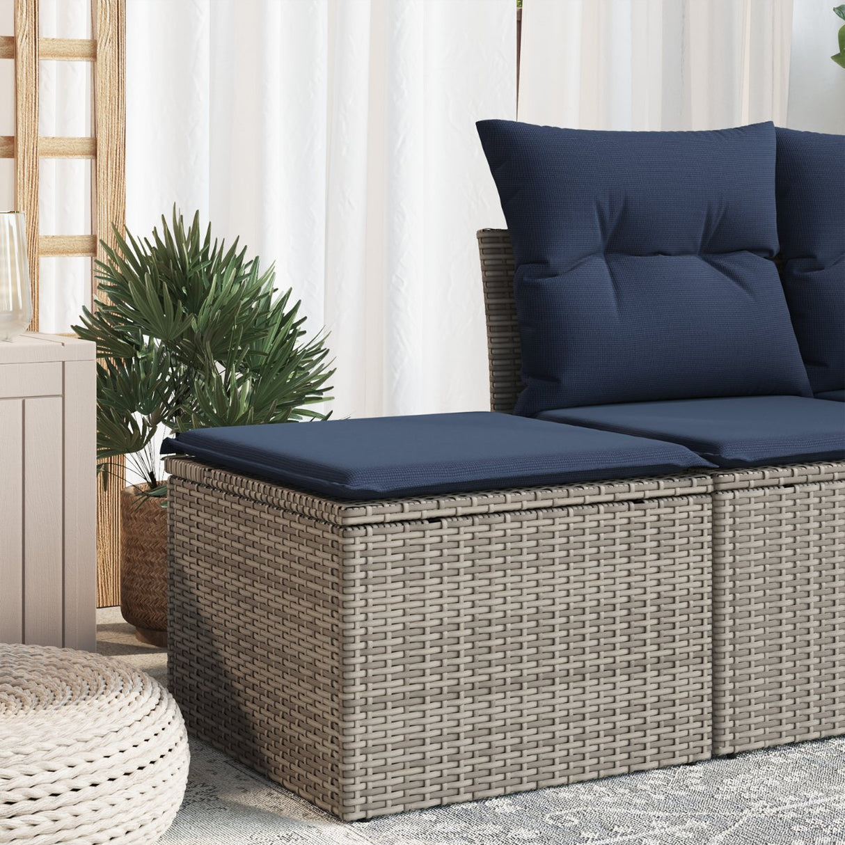 vidaXL Tuinkruk met kussen 55x55x37 cm poly rattan grijs