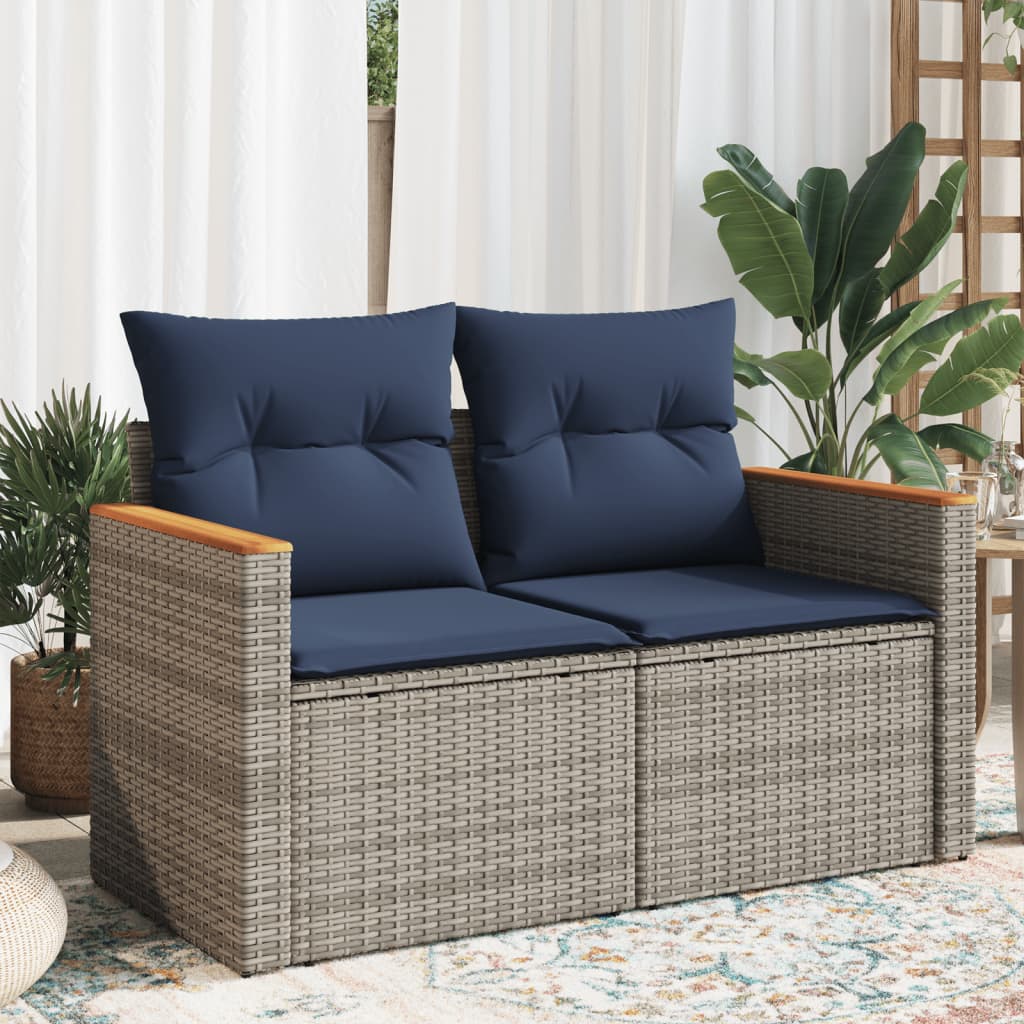 vidaXL Tuinbank met kussens 2-zits poly rattan zwart