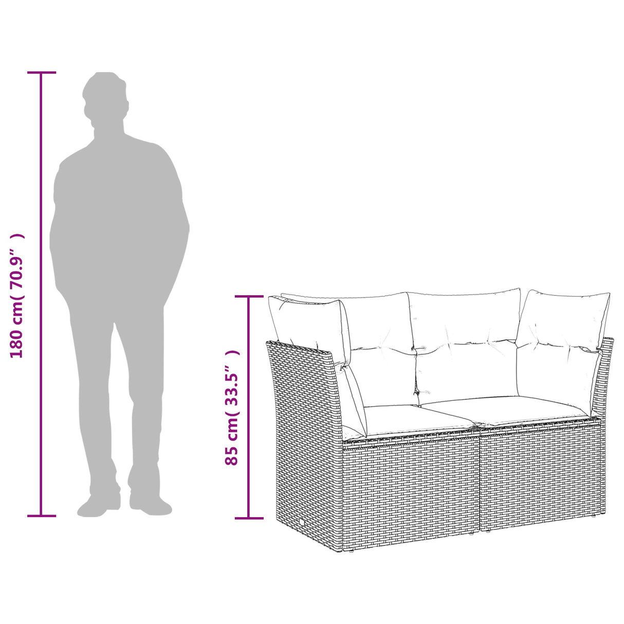 vidaXL Tuinbank 3-zits met kussens poly rattan zwart