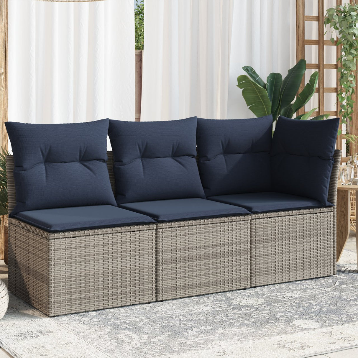 vidaXL Tuinbank 3-zits met kussens poly rattan zwart