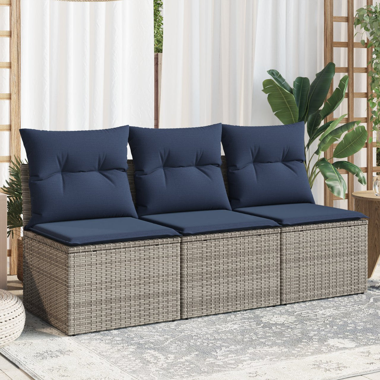 vidaXL Tuinbank 3-zits met kussens poly rattan zwart