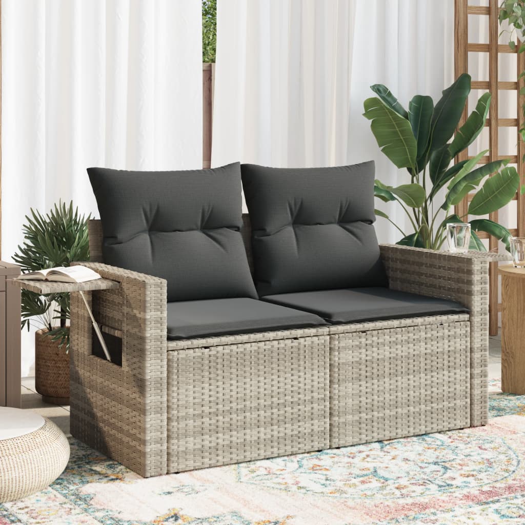 vidaXL Tuinbank 2-zits met kussens poly rattan zwart