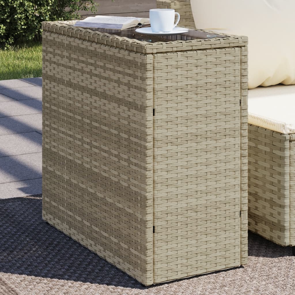 vidaXL Tuinbijzettafel met glazen blad 58x27,5x55 cm poly rattan zwart