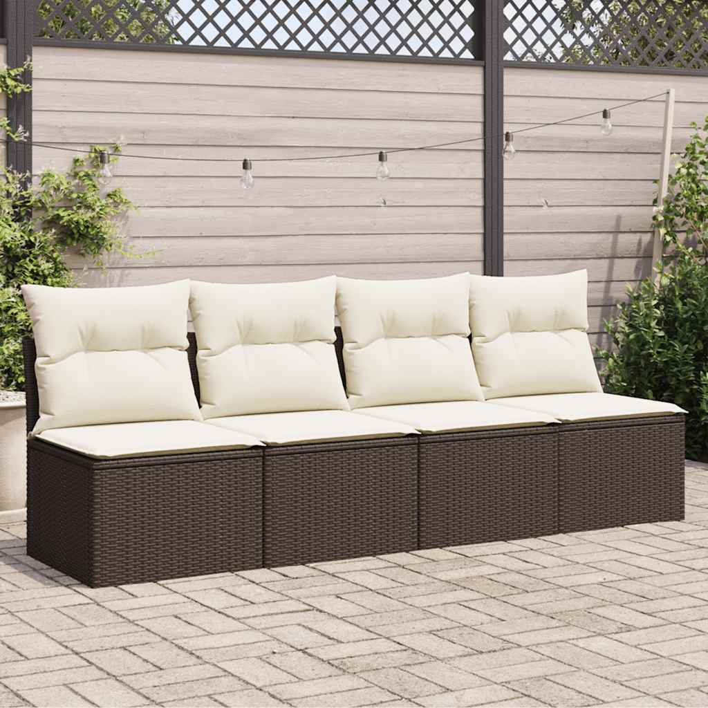 vidaXL Tuinbank zonder armleuningen met kussens zwart poly rattan
