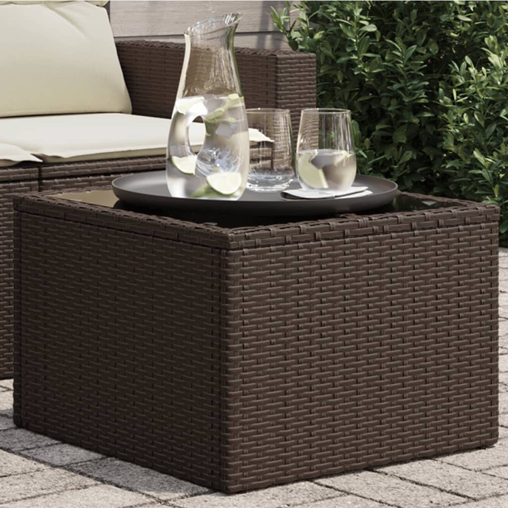 vidaXL Tuintafel met glazen blad zwart 55x55x37 cm poly rattan