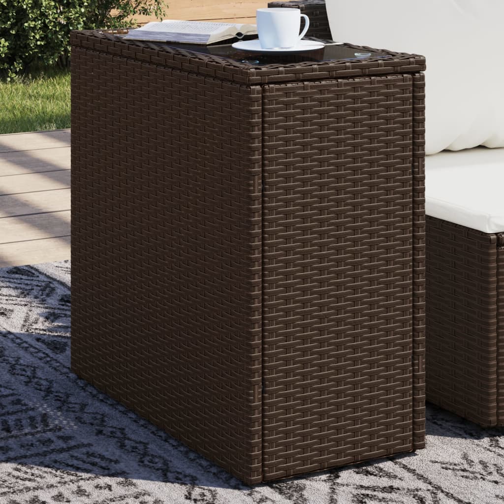 vidaXL Tuinbijzettafel met glazen blad 58x27,5x55 cm poly rattan zwart
