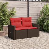 vidaXL Tuinbank met kussens 2-zits poly rattan bruin
