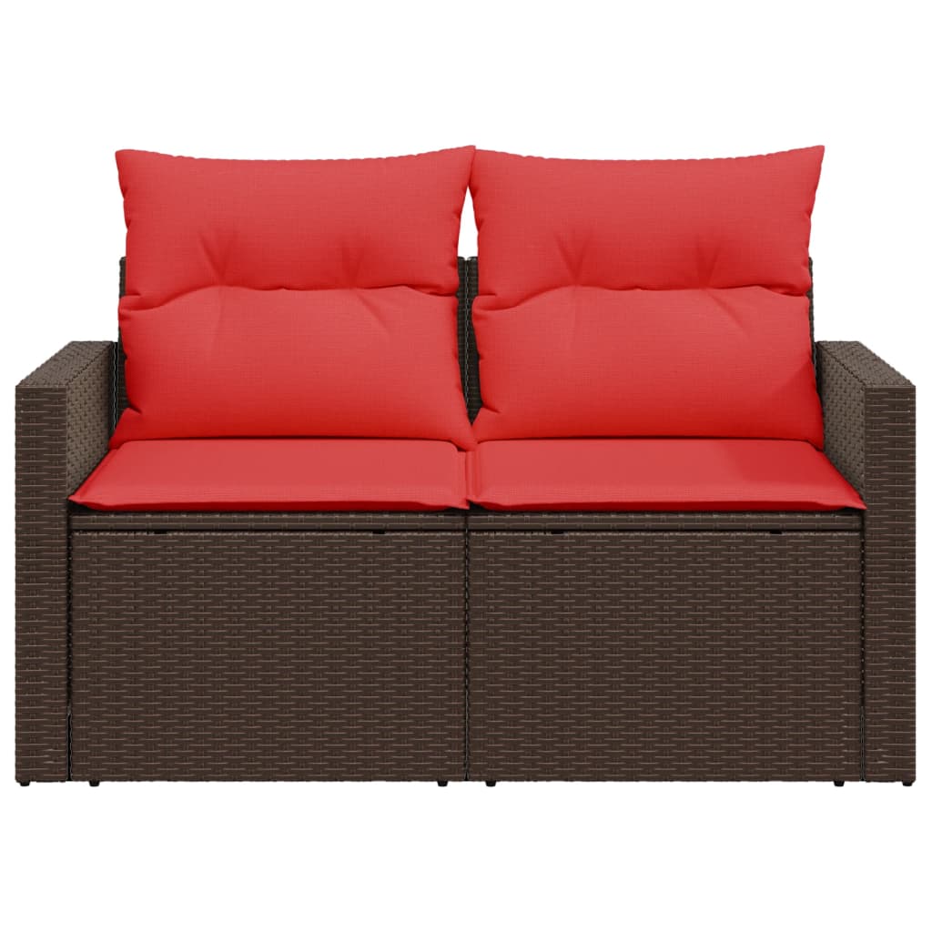 vidaXL Tuinbank met kussens 2-zits poly rattan bruin