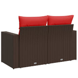 vidaXL Tuinbank met kussens 2-zits poly rattan bruin