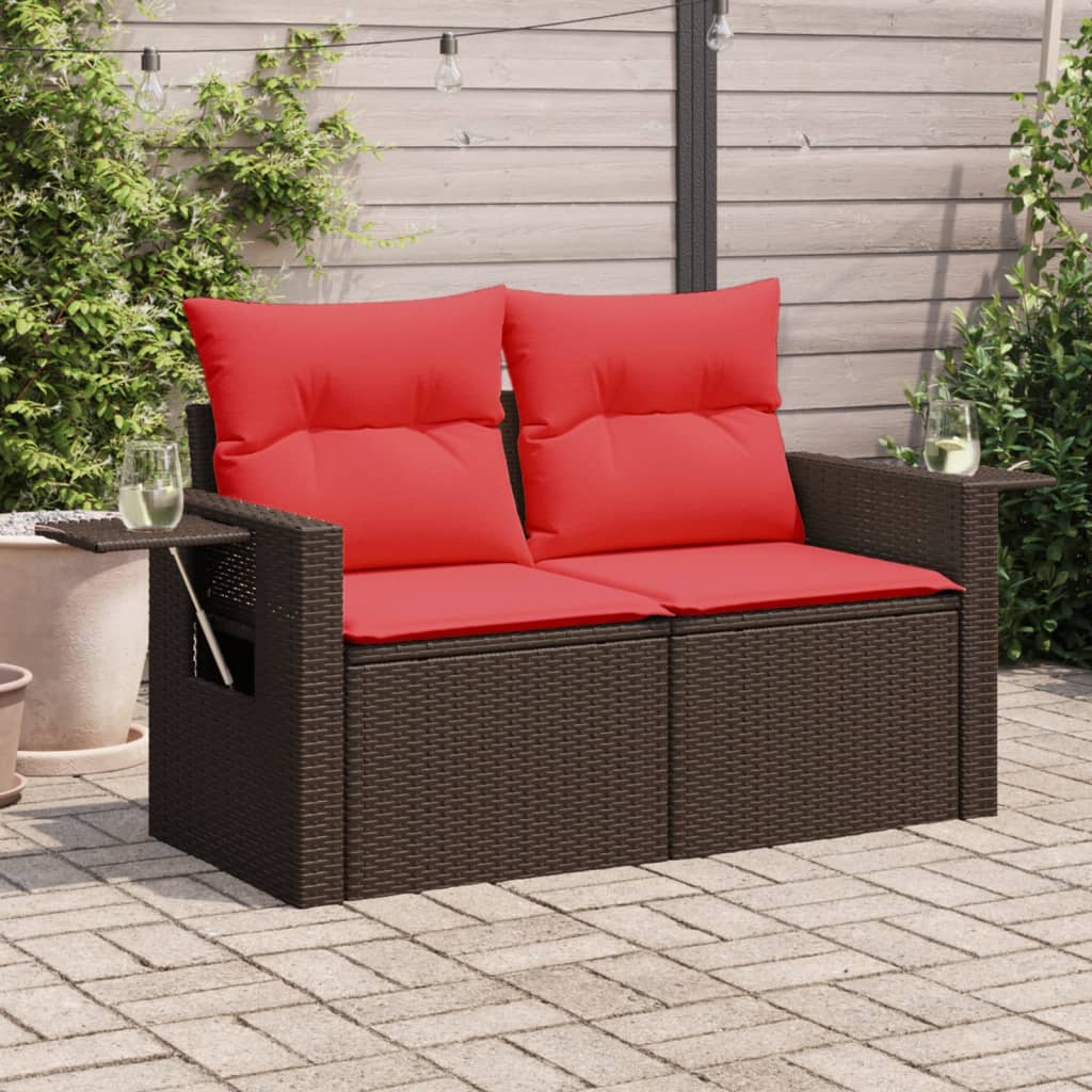vidaXL Tuinbank met kussens 2-zits poly rattan bruin