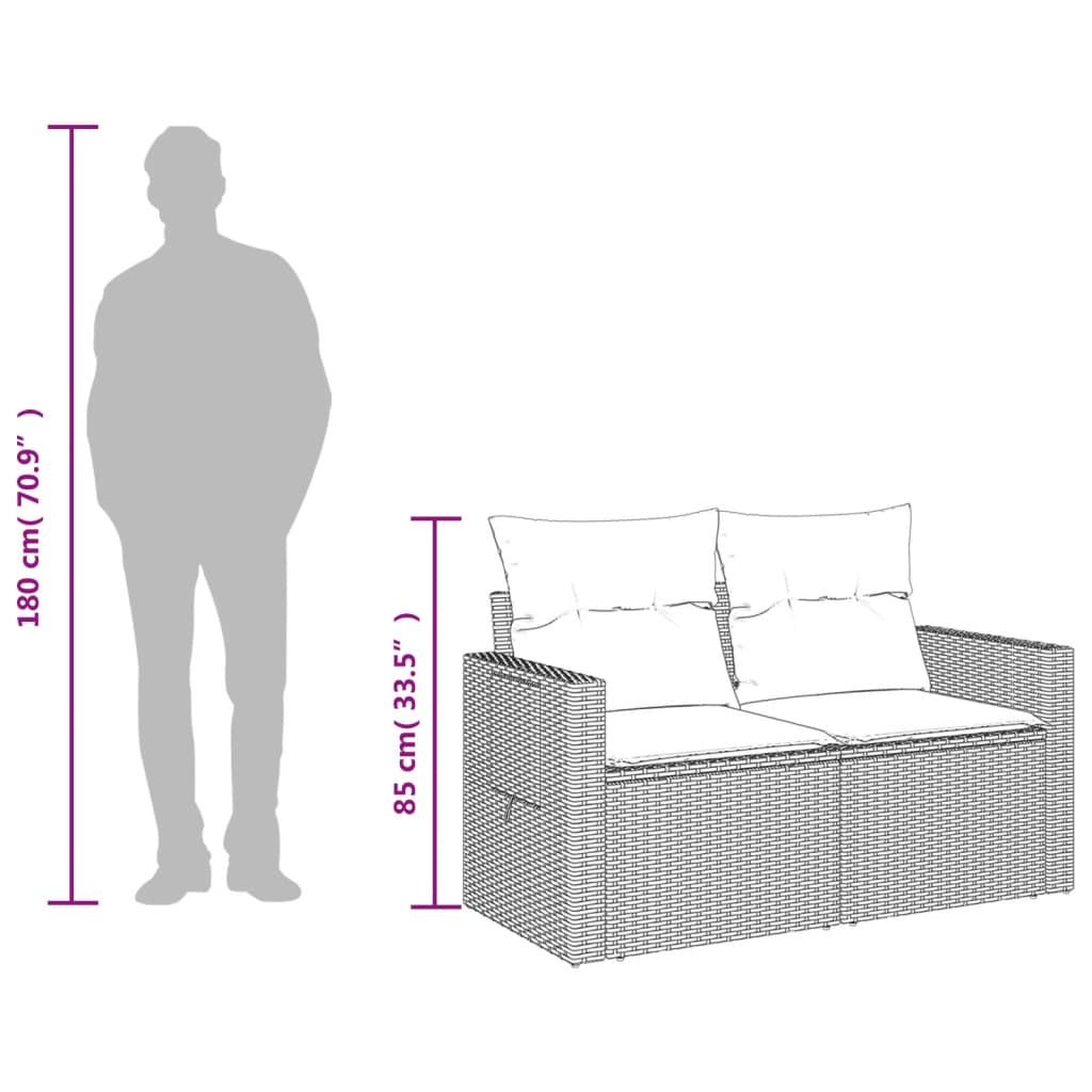 vidaXL Tuinbank met kussens 2-zits poly rattan bruin