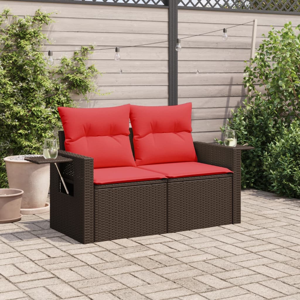 vidaXL Tuinbank met kussens 2-zits poly rattan bruin