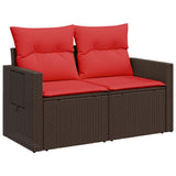 vidaXL Tuinbank met kussens 2-zits poly rattan bruin
