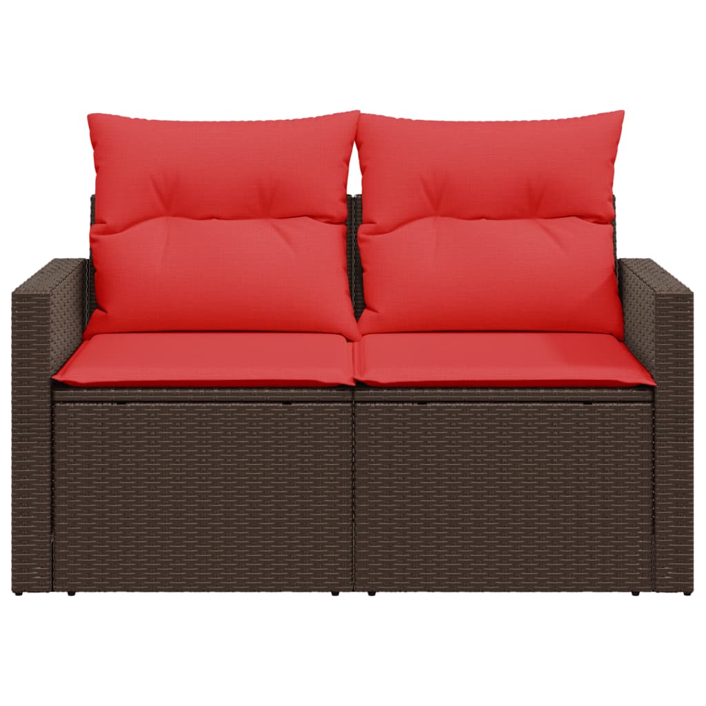 vidaXL Tuinbank met kussens 2-zits poly rattan bruin
