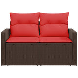 vidaXL Tuinbank met kussens 2-zits poly rattan bruin
