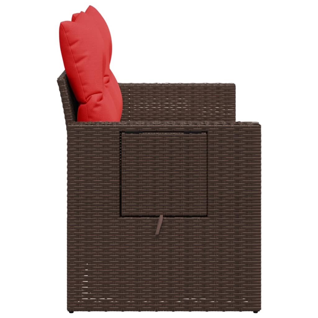 vidaXL Tuinbank met kussens 2-zits poly rattan bruin