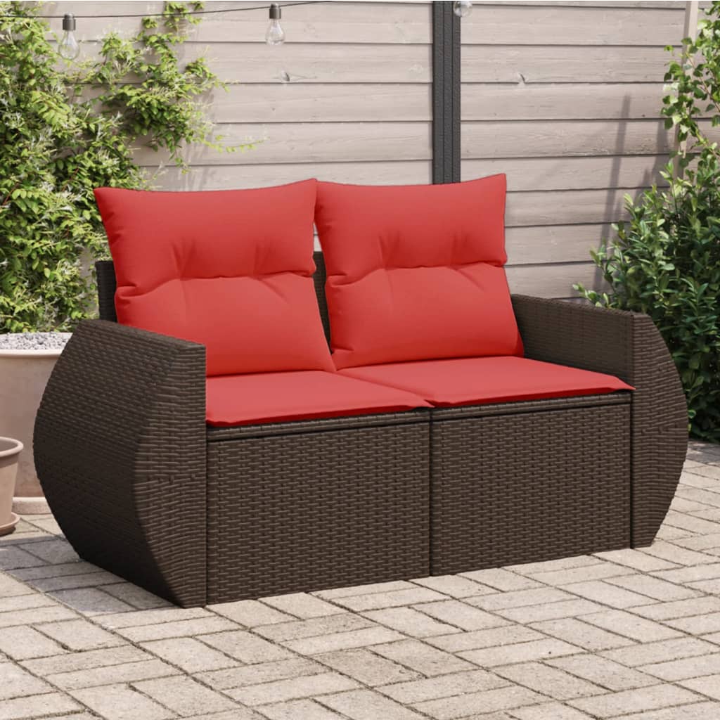 vidaXL Tuinbank met kussens 2-zits poly rattan bruin