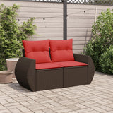 vidaXL Tuinbank met kussens 2-zits poly rattan bruin